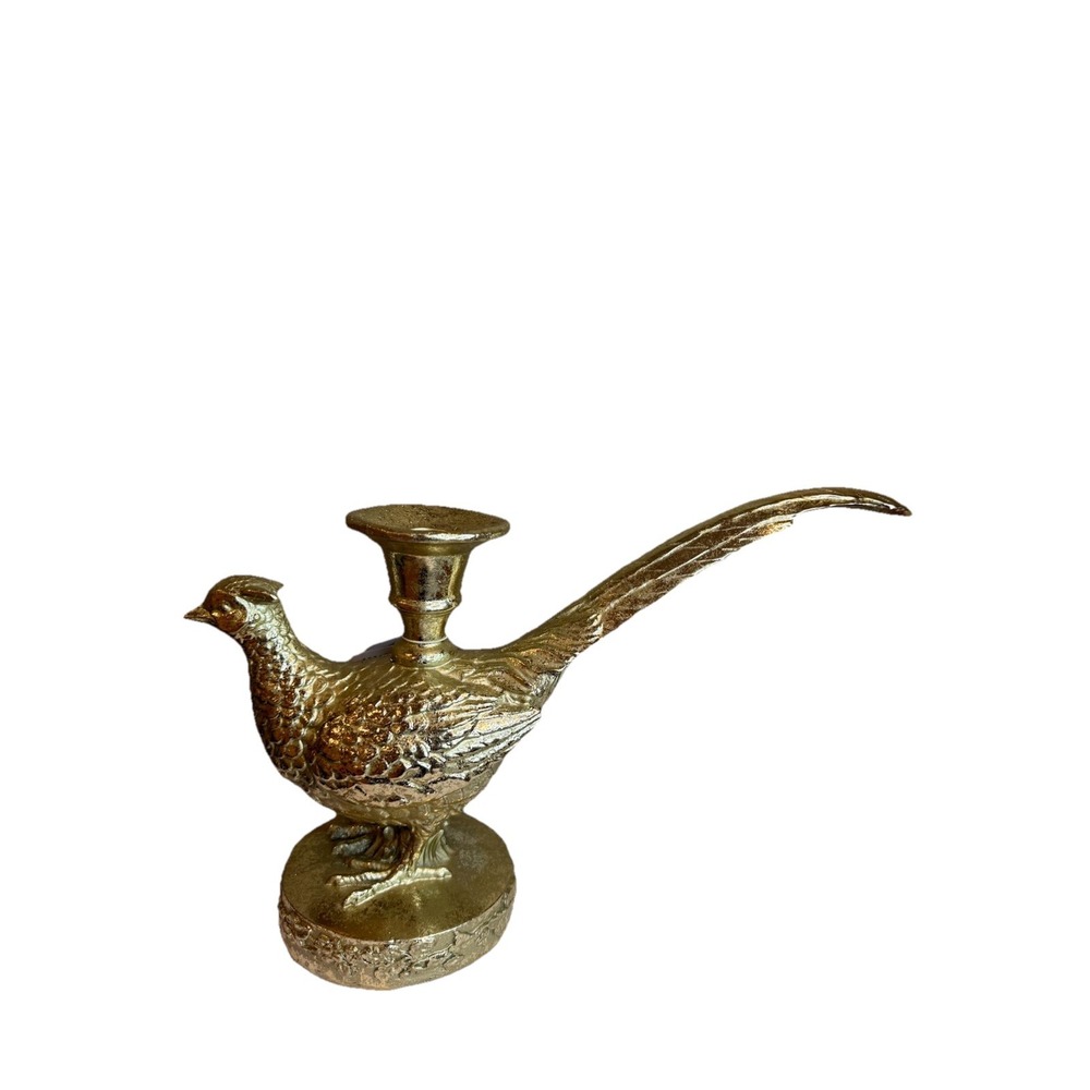 2 Shabby Chic Pheasant Candle Holders 7" x 12", Gold Glitter, Hard... - Picture 3 of 3